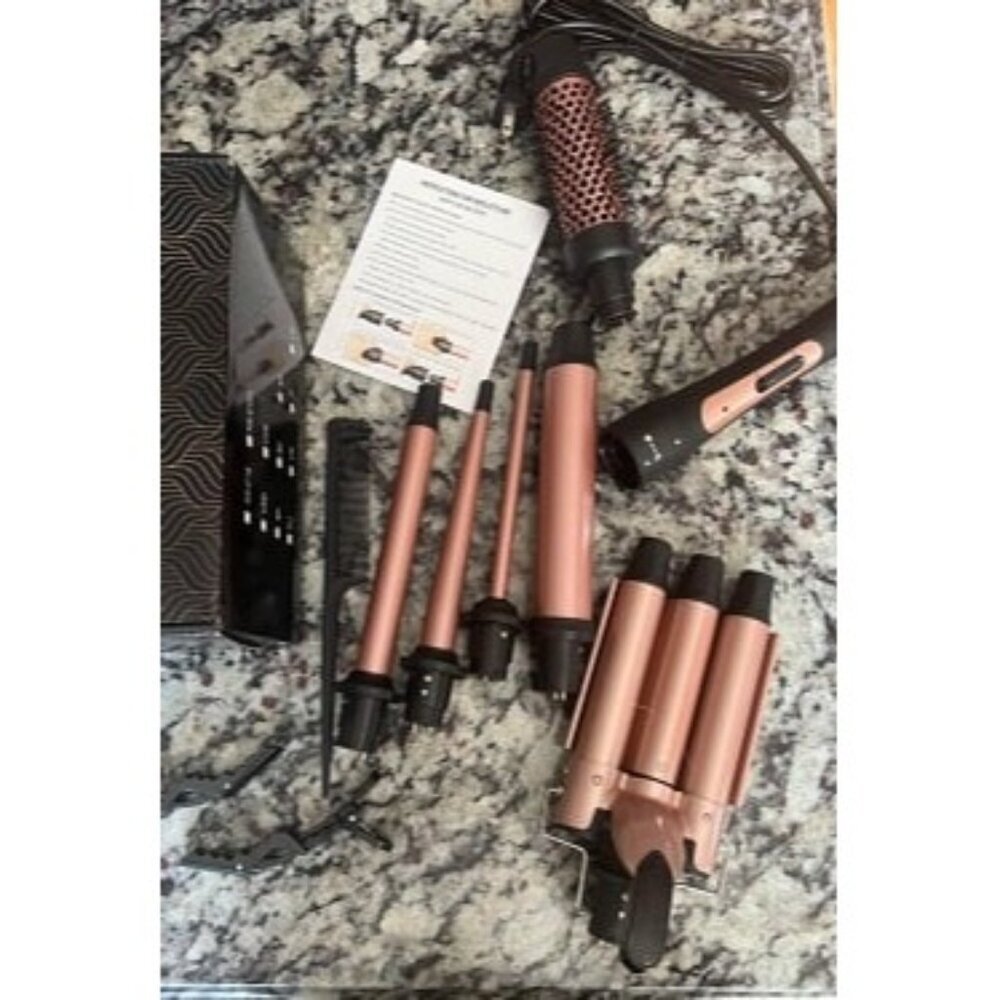 New 6 in 1 Curling Iron, 3 Barrel Curling Iron Set with Curling Brush (1.5inch)